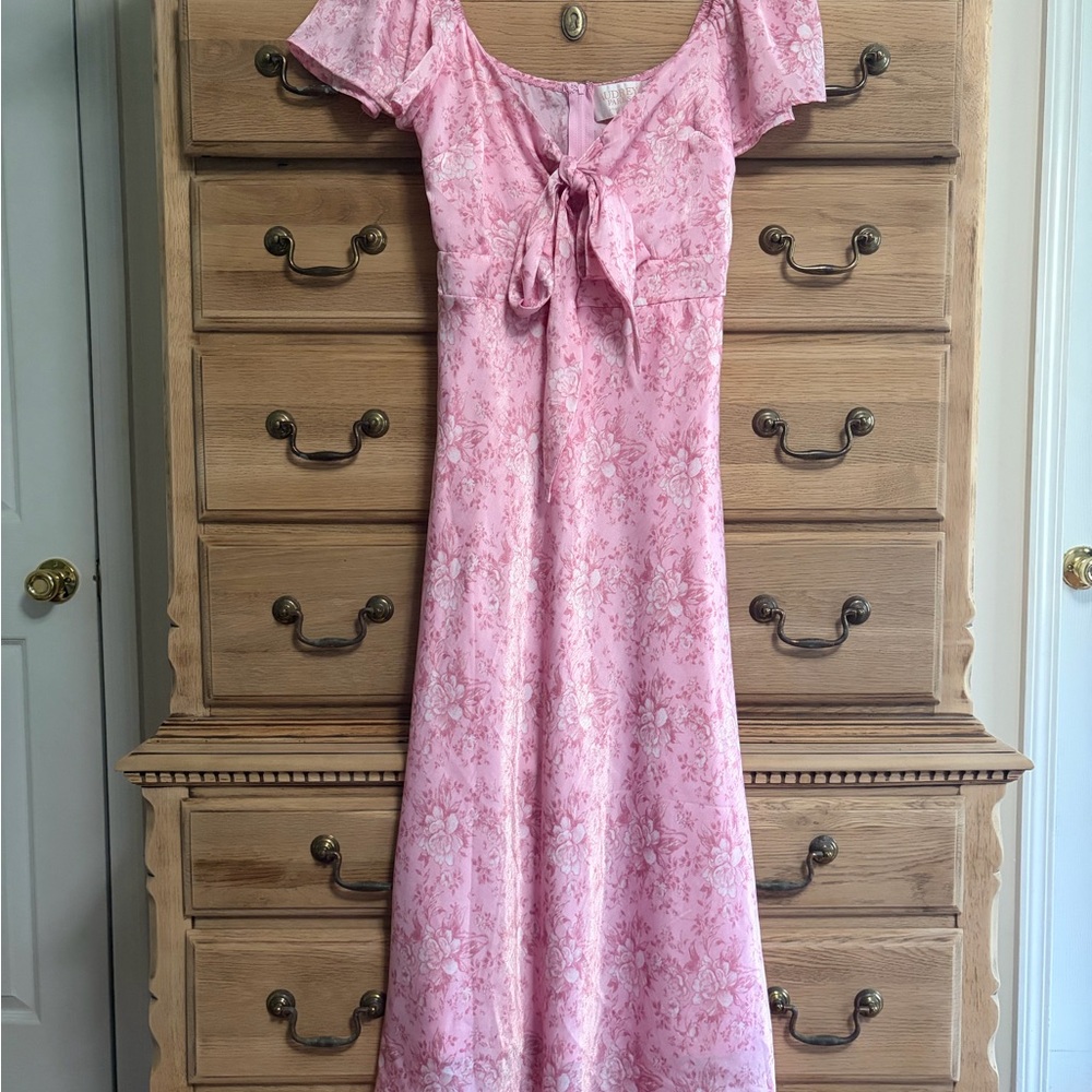 Women’s Pink Floral Tie-Front Maxi Dress